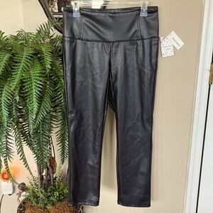 Brand New Jenna Rose Black Faux Leather Leggings Pleather Pants Sexy Bikercore